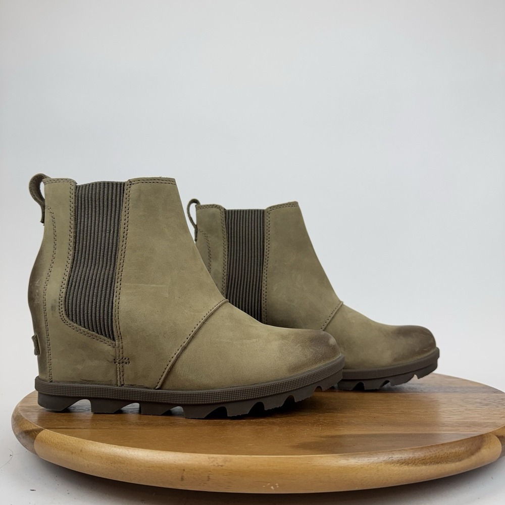 Womens Sorel Joan of Arctic Wedge II Brown Leather Chelsea Ankle Boots Size 8.5